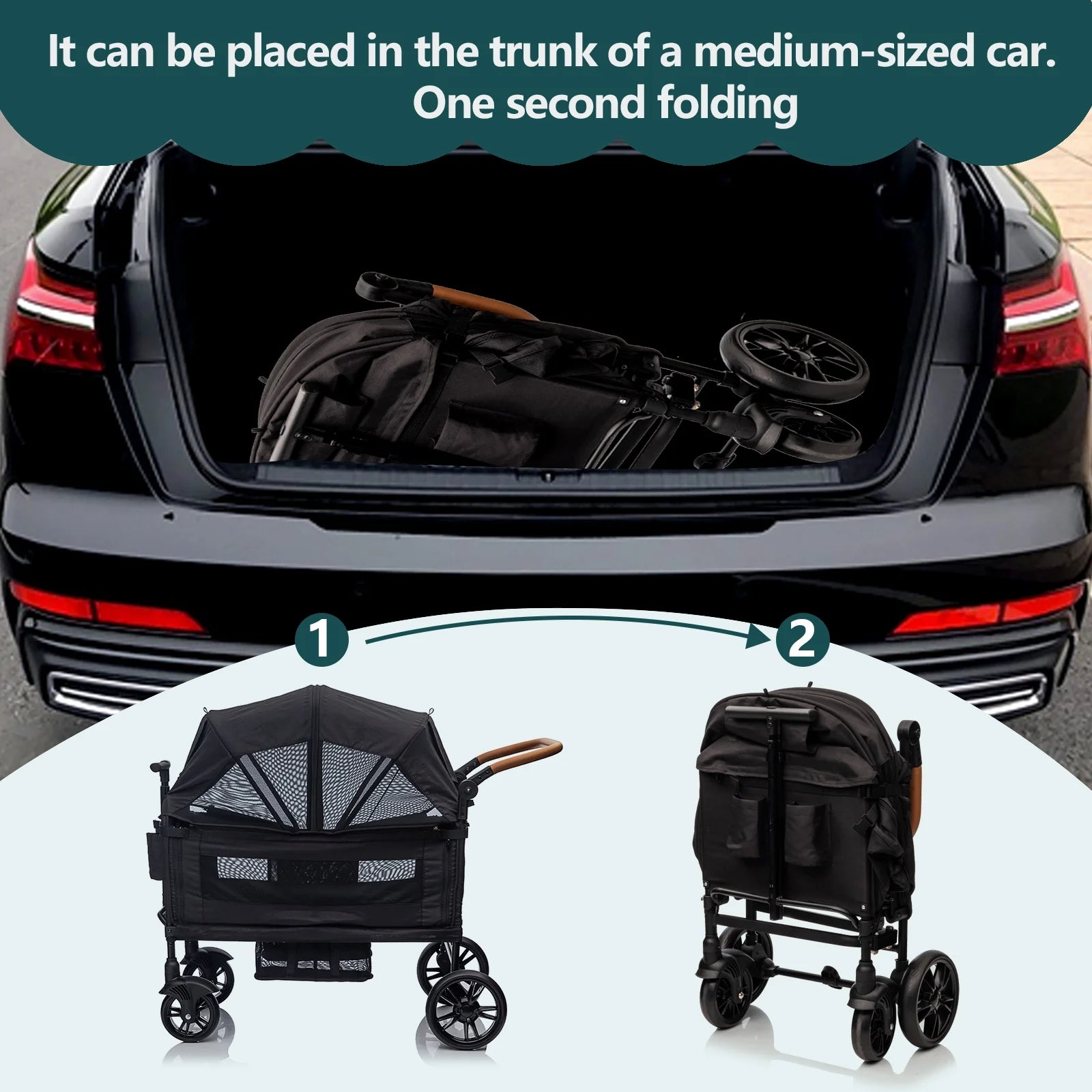 DualRide Wagon Stroller - Lightweight Folding Push-Pull Stroller for Kids & Cargo with Canopy