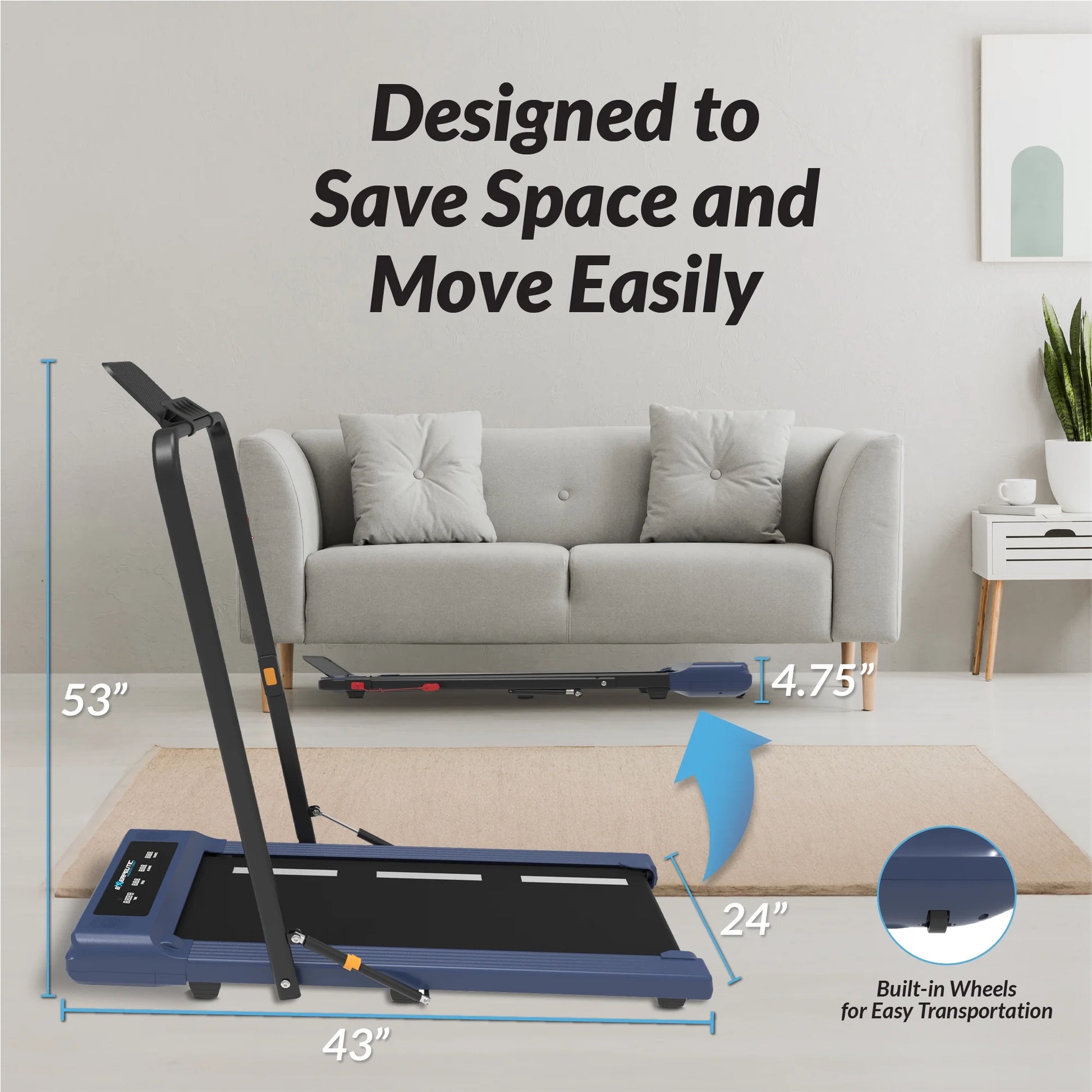 StrideFit Electric Walking Desk Treadmill - Blue, 400 Lb Capacity