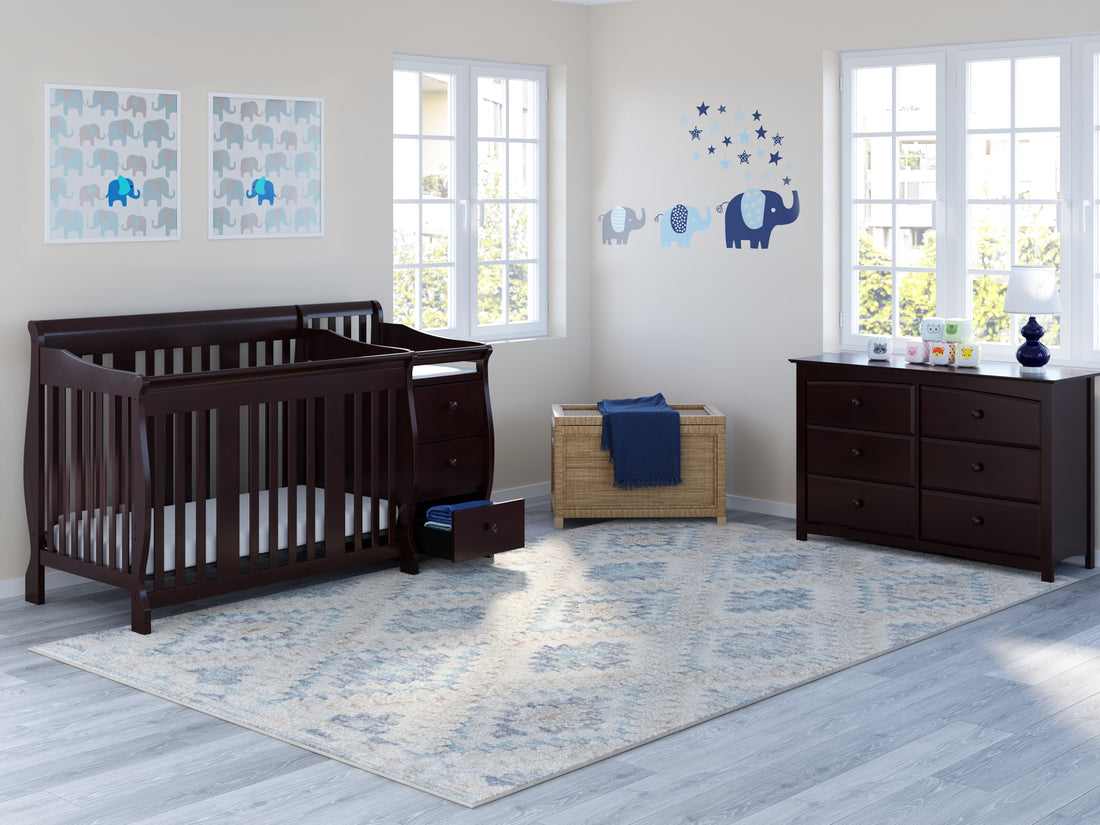 Portofino 5-in-1 Convertible Crib with Changer - Espresso Wood Finish Nursery Essential for Infants & Toddlers