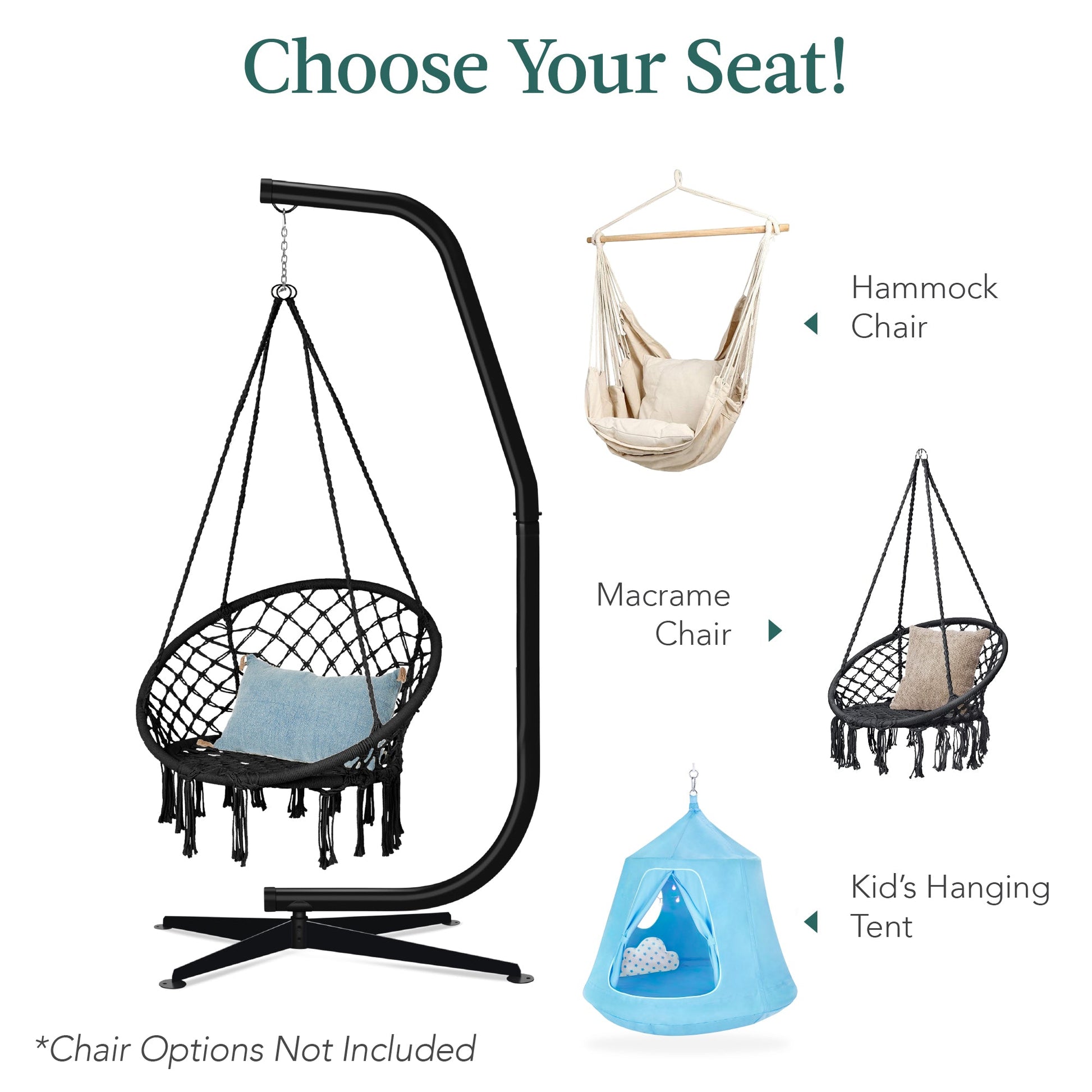 RelaxHaven Metal Hanging Hammock Stand - Weather-Resistant Black C-Stand with Offset Base