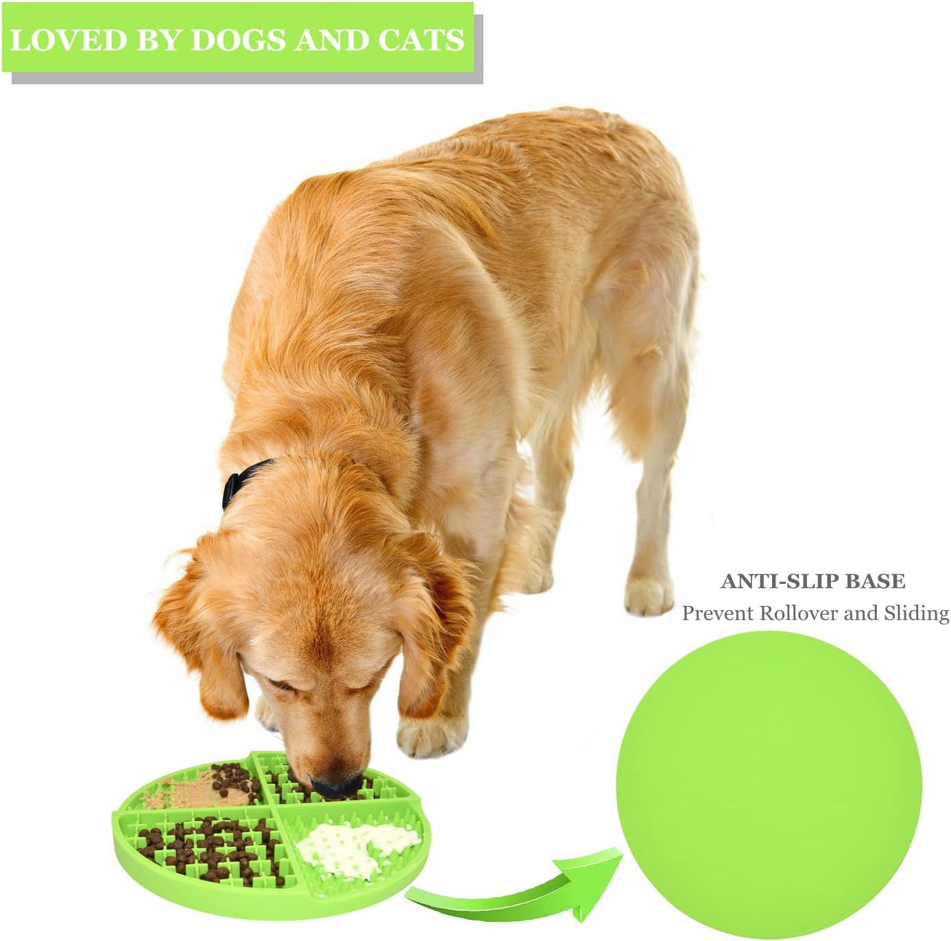 Licking Mat for Dogs and Cats,Dog Slow Feeders,Boredom Anxiety Reduction,Heavy-Duty Puzzle Mat Dog Treat Mat with Unique Quadrant Design,Perfect for Yogurt,Treats or Peanut Butter(Green)