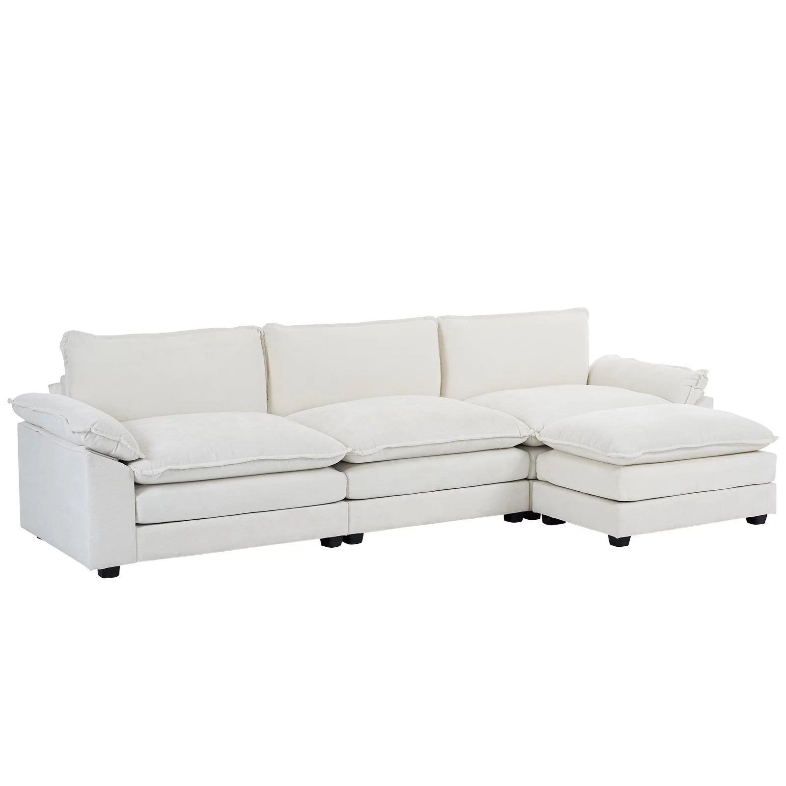 ComfortEase L-Shaped Sectional Sofa with Chaise – 3-Seat Sleeper Couch, Chenille Fabric, Beige