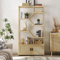 NaturalWood 7-Tier Rattan Bookshelf - Stylish Display & Storage Shelf for Living Room & Office