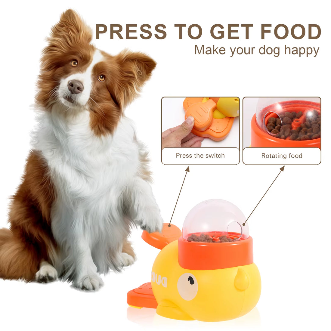 Yellow Duck-Shaped Durable Dog Treat Dispenser Puzzle Toy for Training