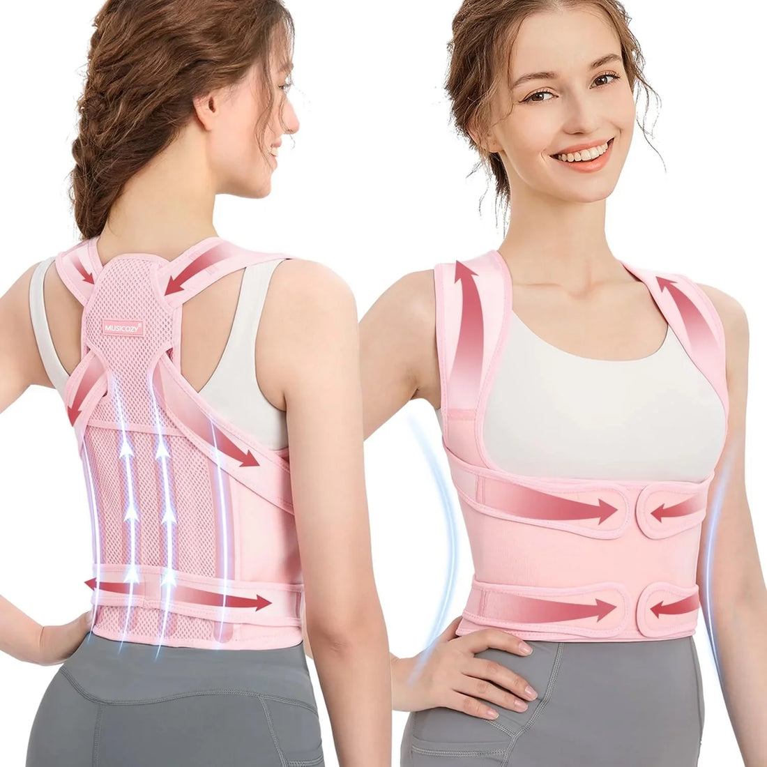 Back Brace Posture Corrector for Women, Back Straightener Posture Corrector, Scoliosis and Hunchback Correction, Back Pain, Spine Corrector, Support, Adjustable Posture Trainer,Pink Large