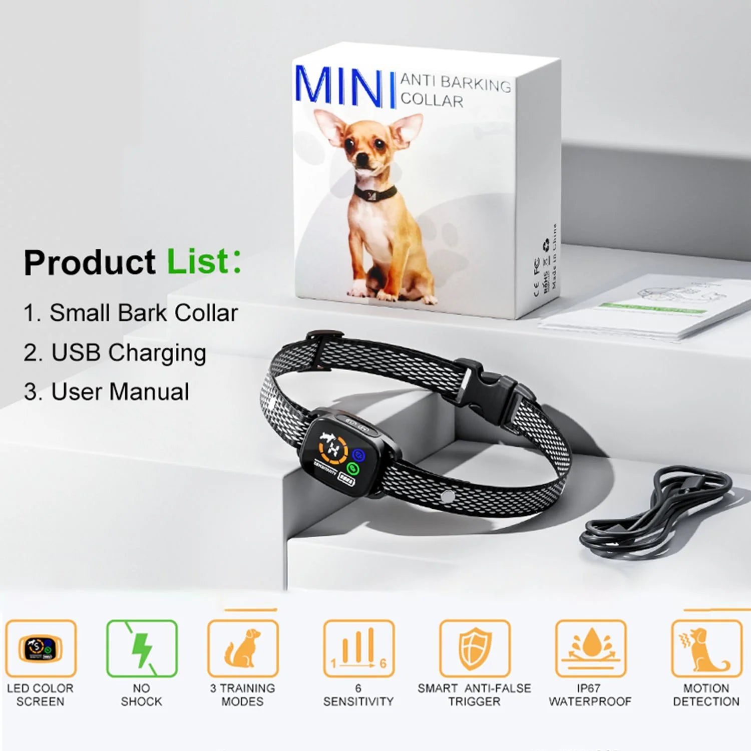 SilentPaws Dog Bark Collar - Rechargeable Smart Anti-Barking Solution for Small/Medium Dogs