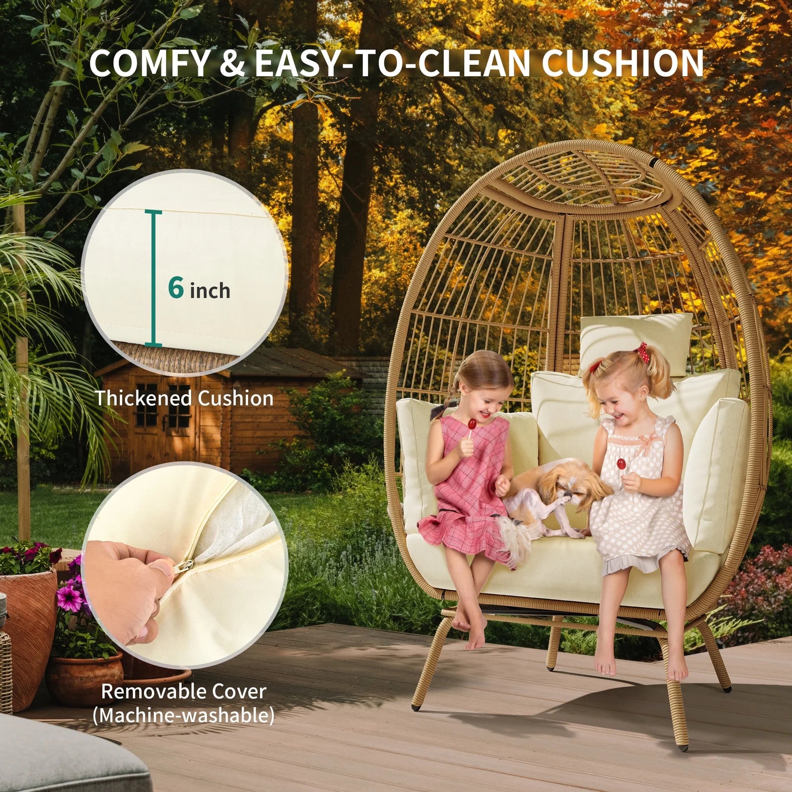 CozyNest Wicker Egg Chair - Oversized Lounger with Stand & Cushions for Outdoor Patio