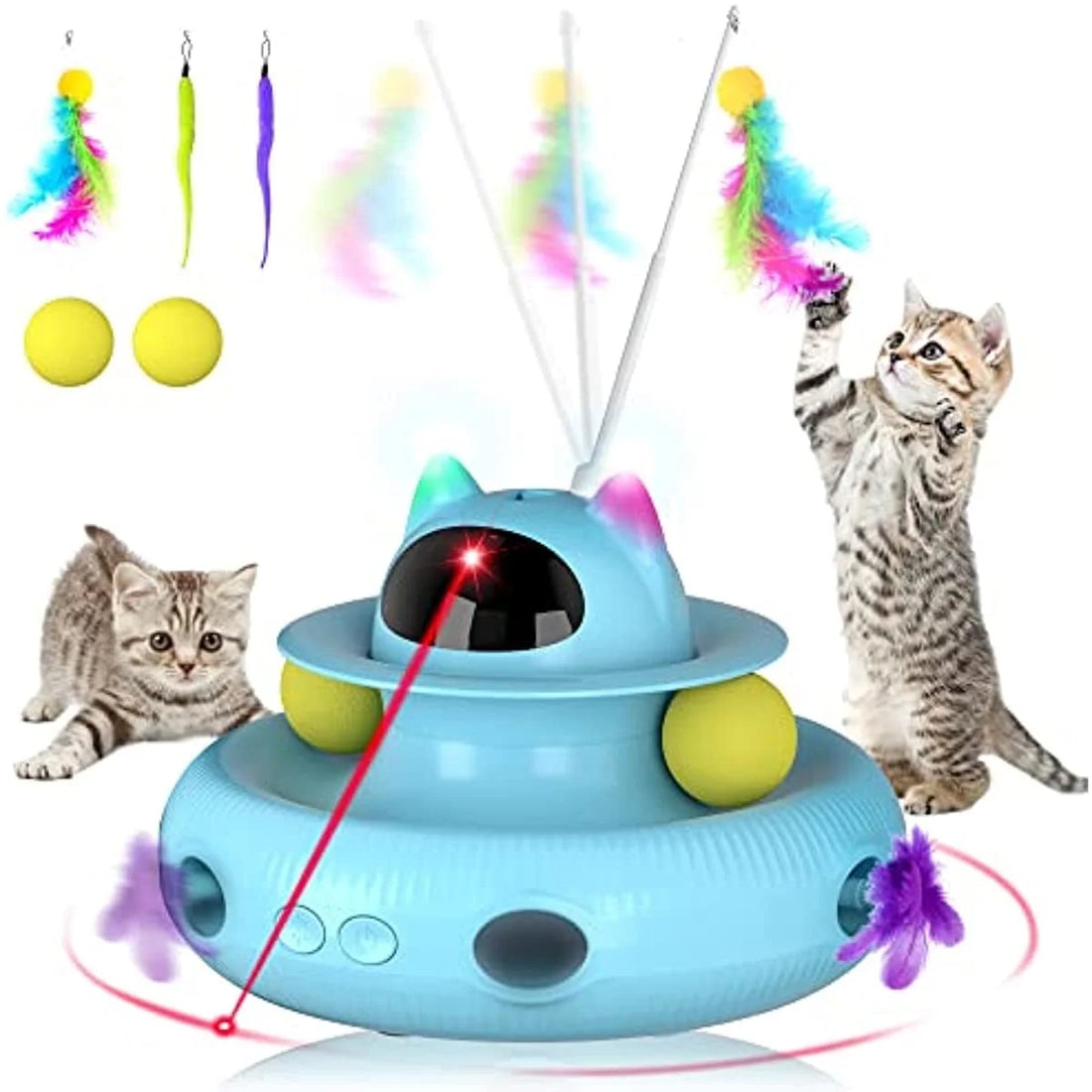 Cornmi PlayPal - 4-in-1 Interactive Smart Cat Toy with Laser, Feather Wand, and Rotating Modes
