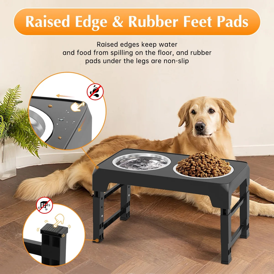 ElevatePro Adjustable Raised Dog Bowl Stand - 5 Heights with 2 Stainless Steel 42Oz Bowls for Dogs & Cats
