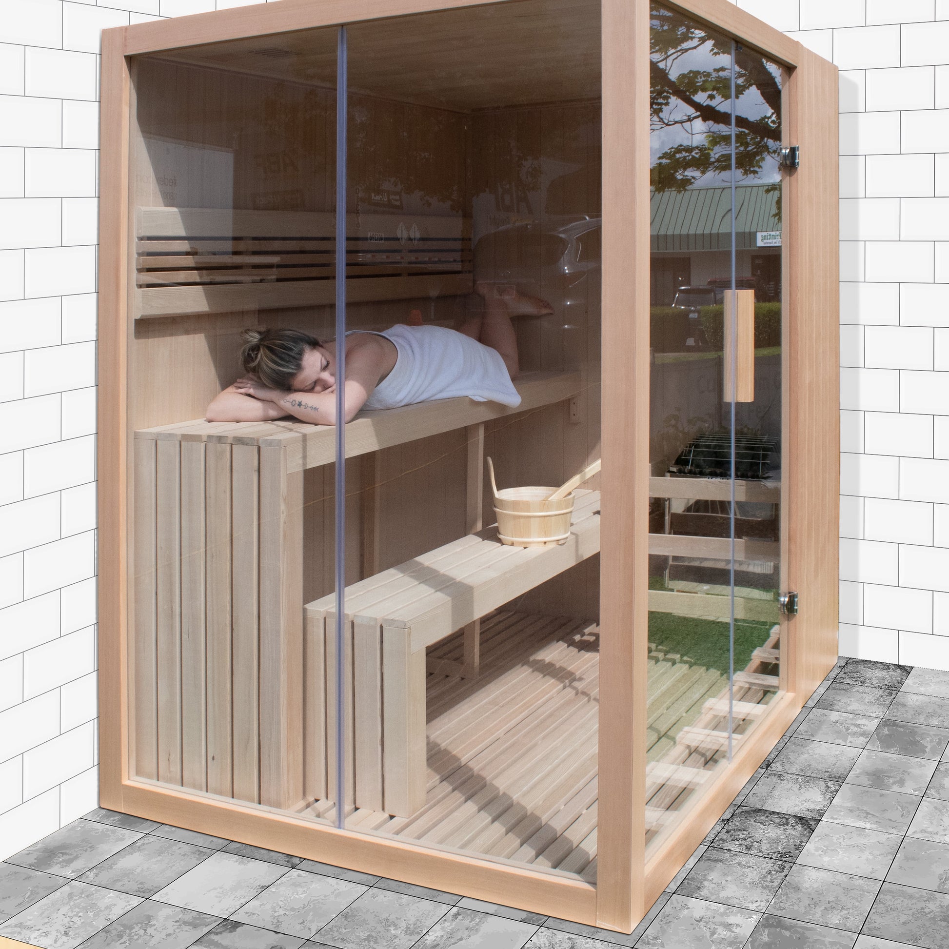 STHE4INNY Canadian Hemlock 4-6 Person Indoor Sauna - Wet & Dry with 4.5 Kw Heater