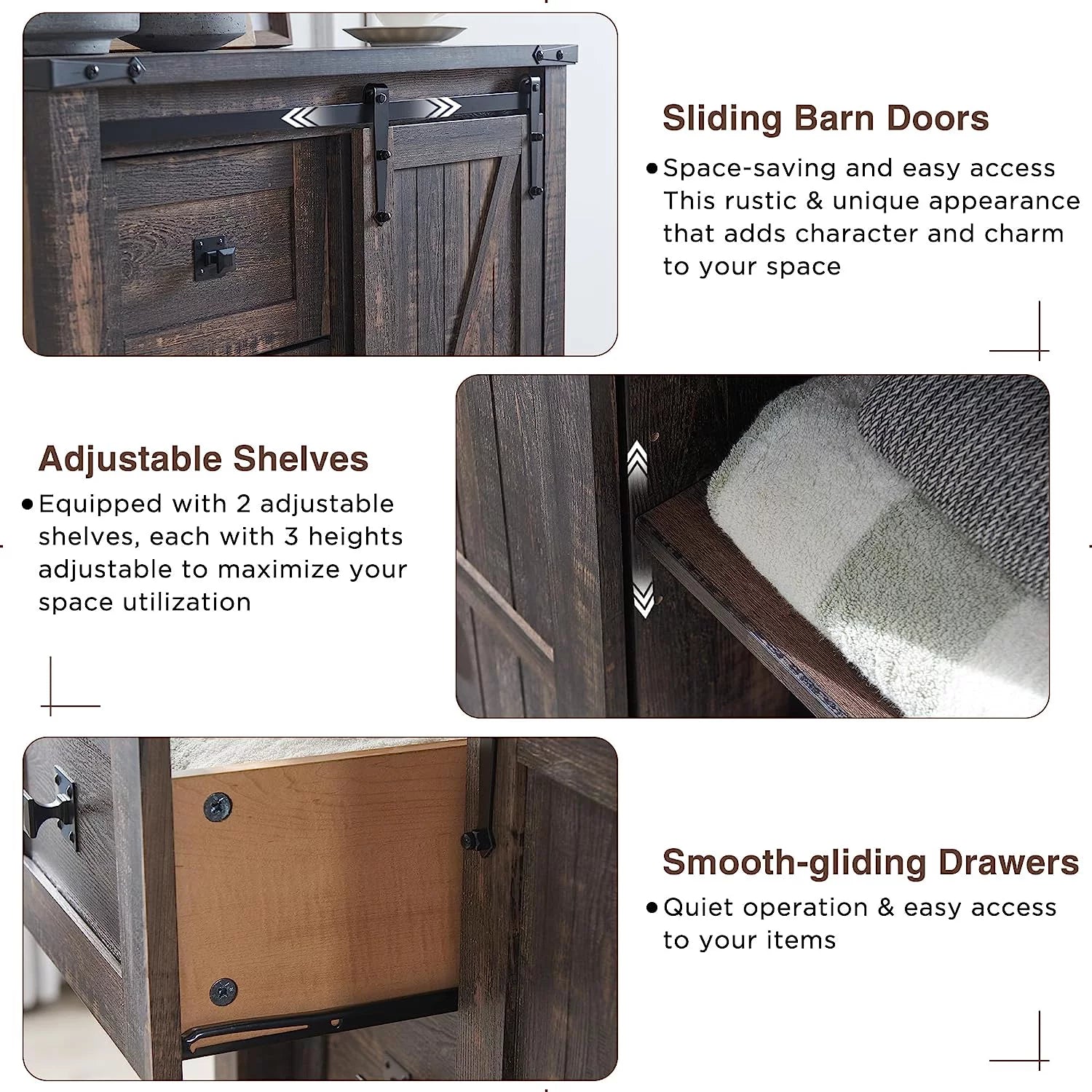 Rustic Charm 5-Drawer Dresser - Farmhouse Barn Door Storage Cabinet for Bedroom or Living Room