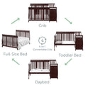 Portofino 5-in-1 Convertible Crib with Changer - Espresso Wood Finish Nursery Essential for Infants & Toddlers