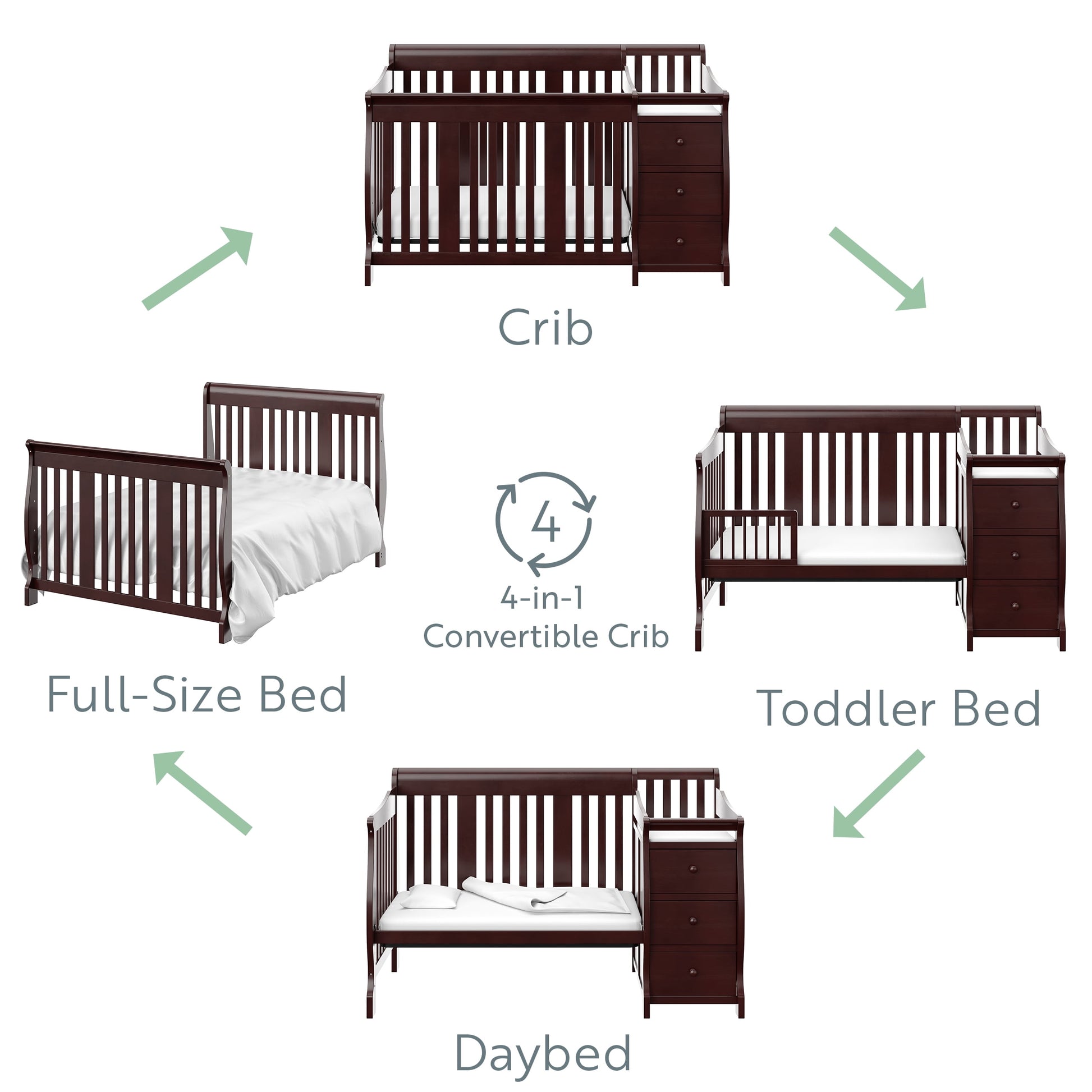 Portofino 5-in-1 Convertible Crib with Changer - Espresso Wood Finish Nursery Essential for Infants & Toddlers