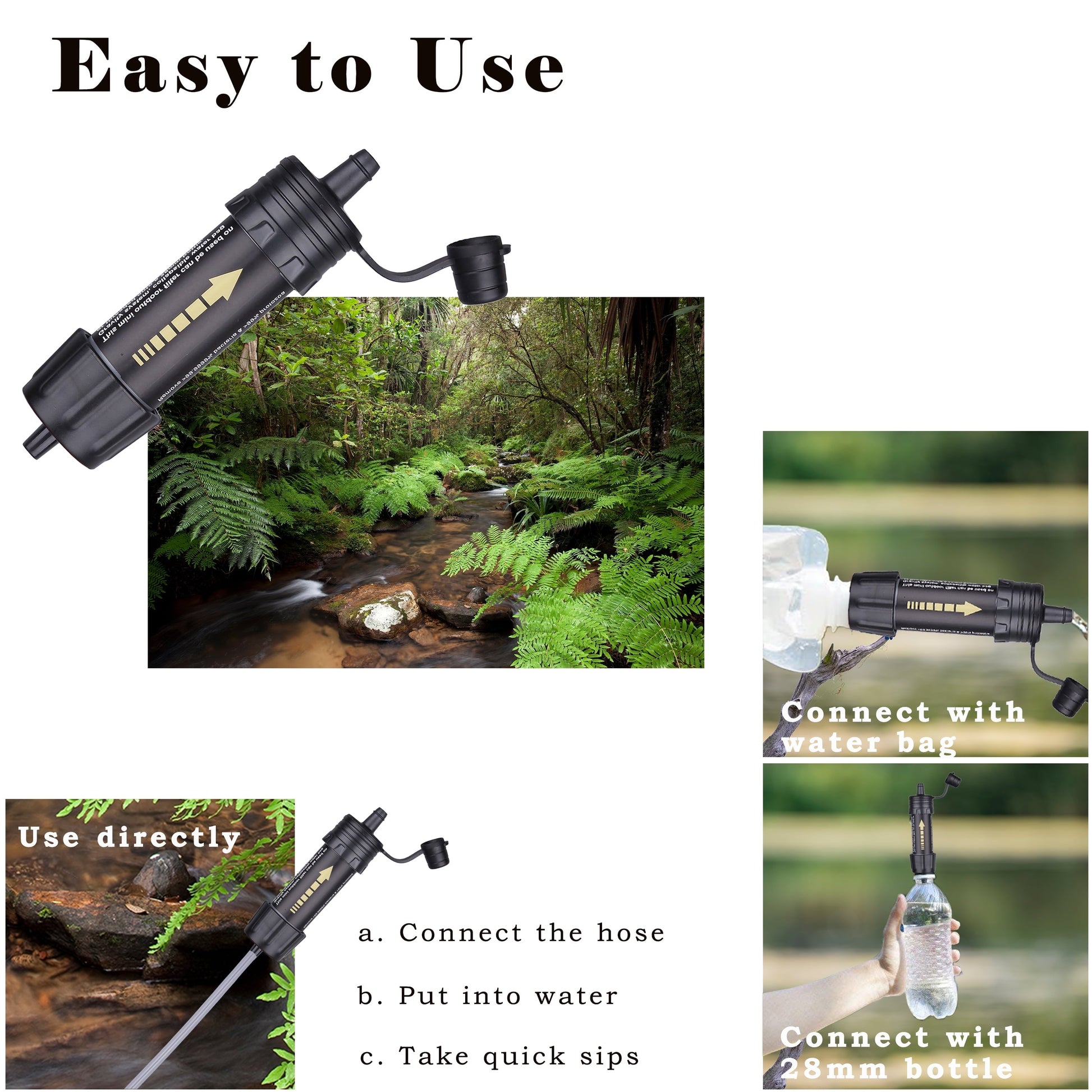 PureFlow Mini Water Filter - Portable Survival Straw for Hiking, Camping, and Backpacking