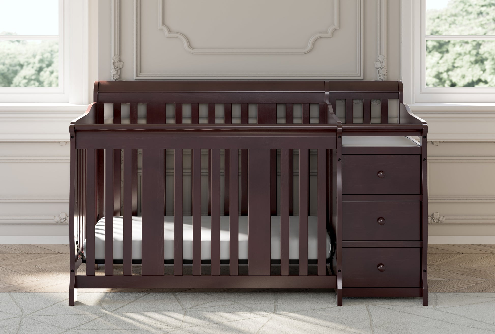 Portofino 5-in-1 Convertible Crib with Changer - Espresso Wood Finish Nursery Essential for Infants & Toddlers
