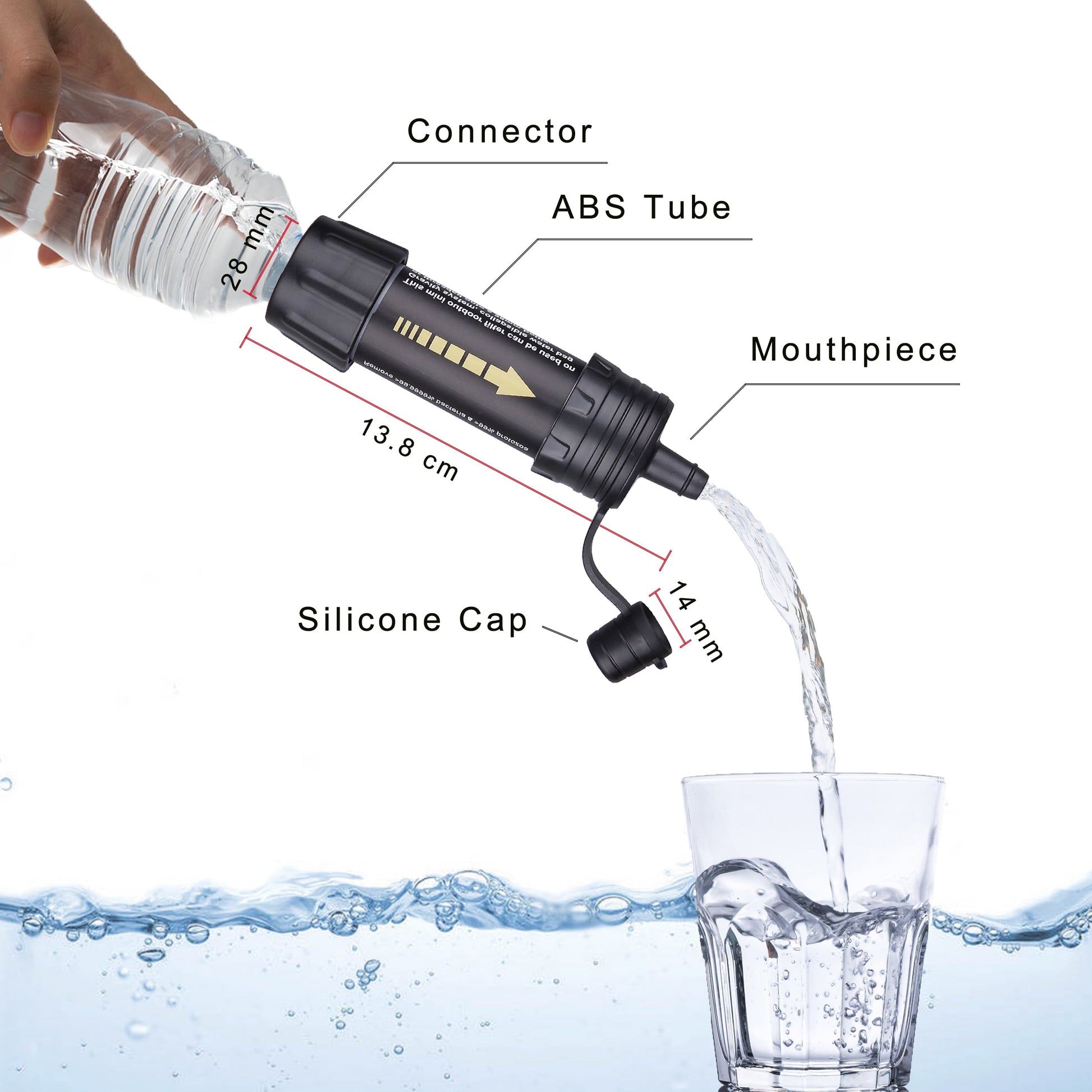PureFlow Mini Water Filter - Portable Survival Straw for Hiking, Camping, and Backpacking