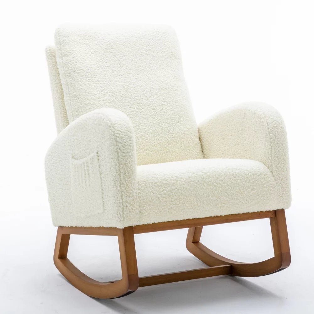 CozyGlide Rocking Chair - Upholstered Accent Armchair with Padded Seat & Side Pocket