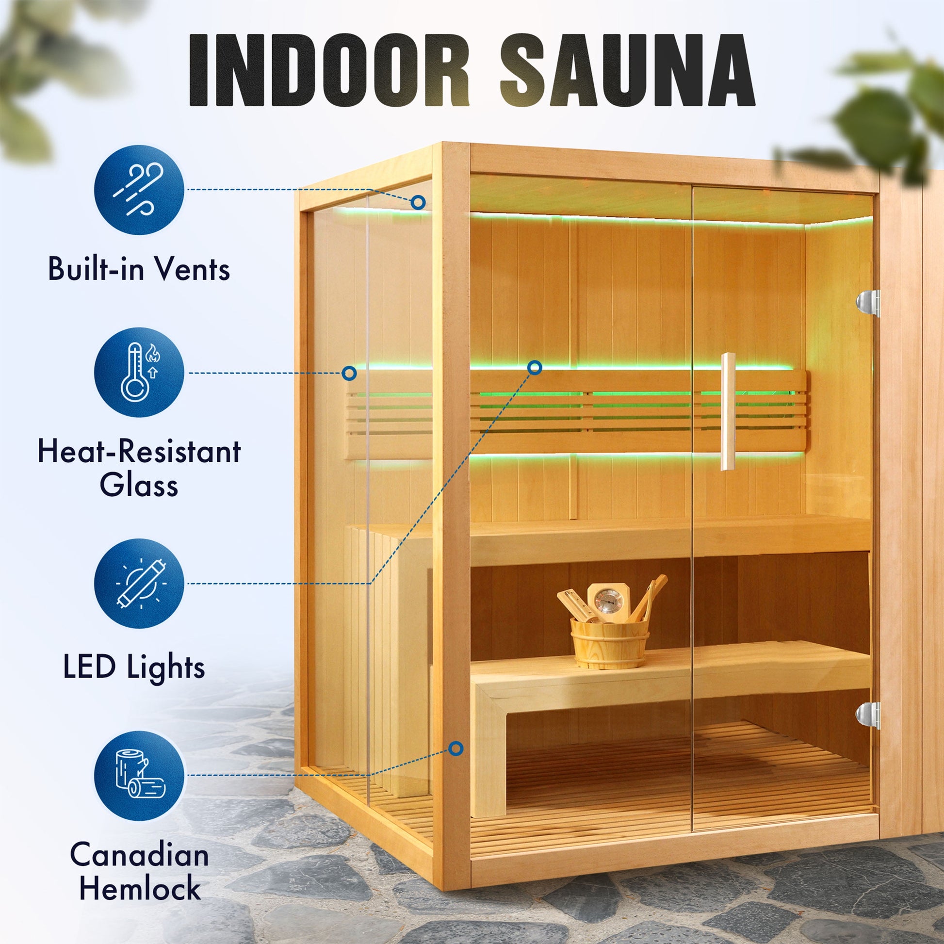 STHE4INNY Canadian Hemlock 4-6 Person Indoor Sauna - Wet & Dry with 4.5 Kw Heater