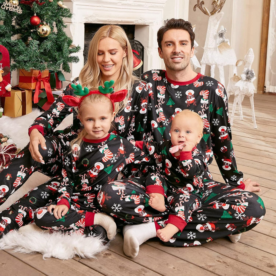 Christmas Pajamas for Family Matching Family Pajamas Sets Xmas Elk Reindeer Print Family Xmas Sleepwear Set