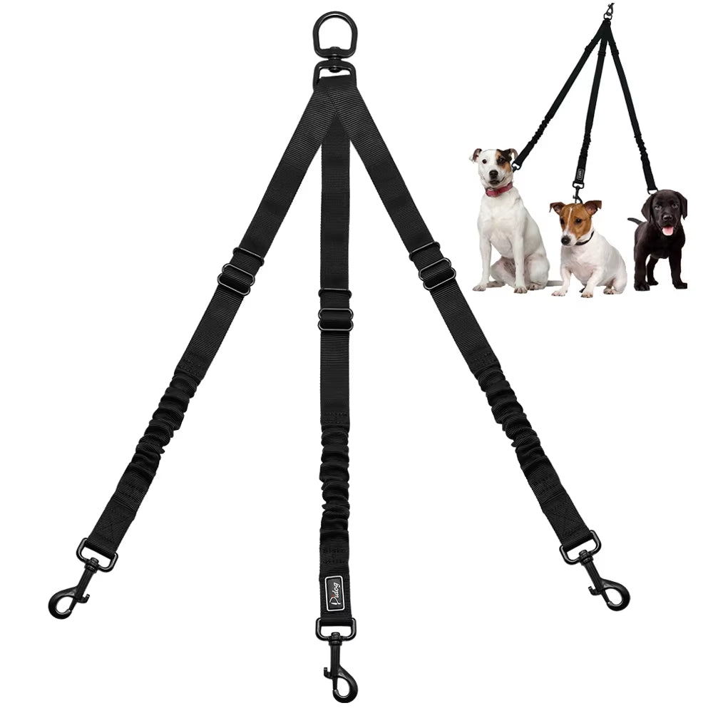 Nylon No-Pull 3 Way Pet Dog Lead Leashes Coupler Pet Adjustable Rope No Tangle Bungee Pets Walking Strap 1 Leash for 3 Dogs