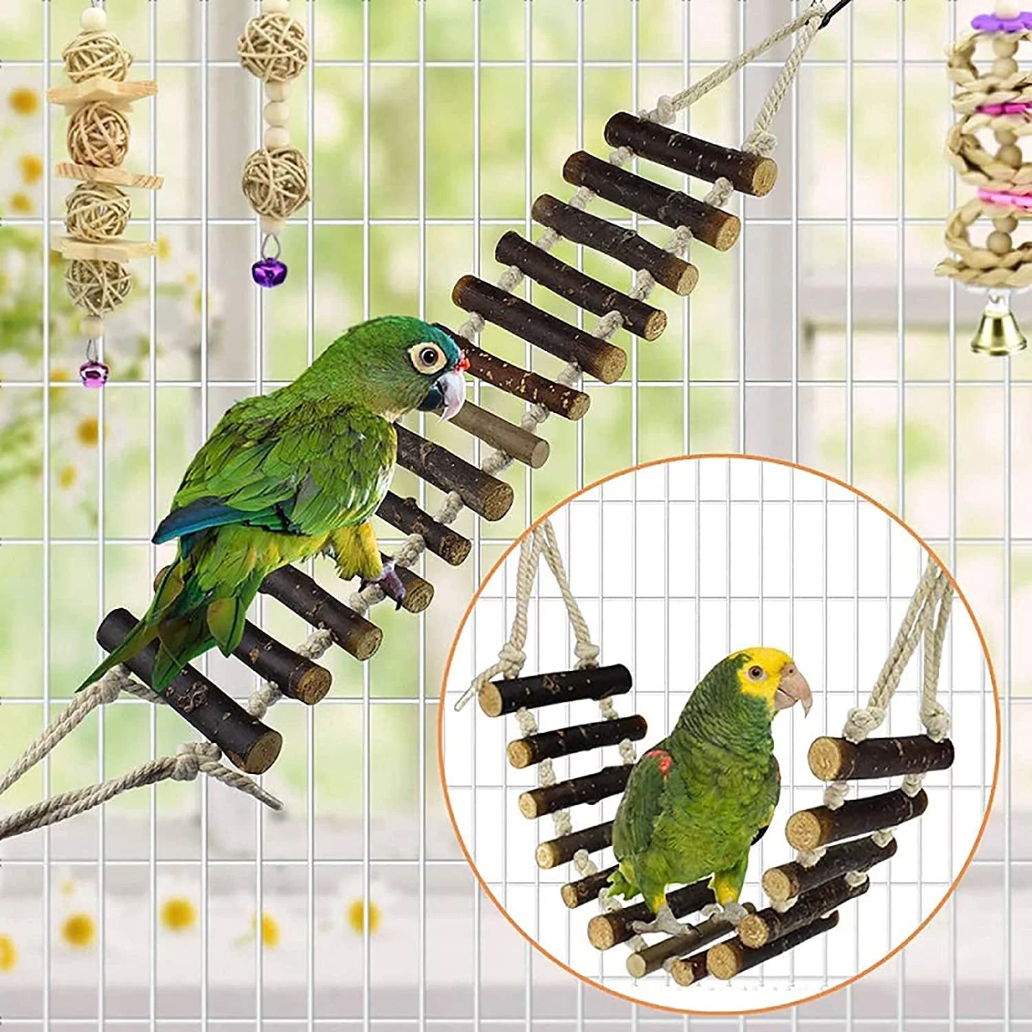 ParrotPal 8-Piece Extra Large Wooden Bird Toys Set – Swing & Chewing Toys for Parakeets & Parrots