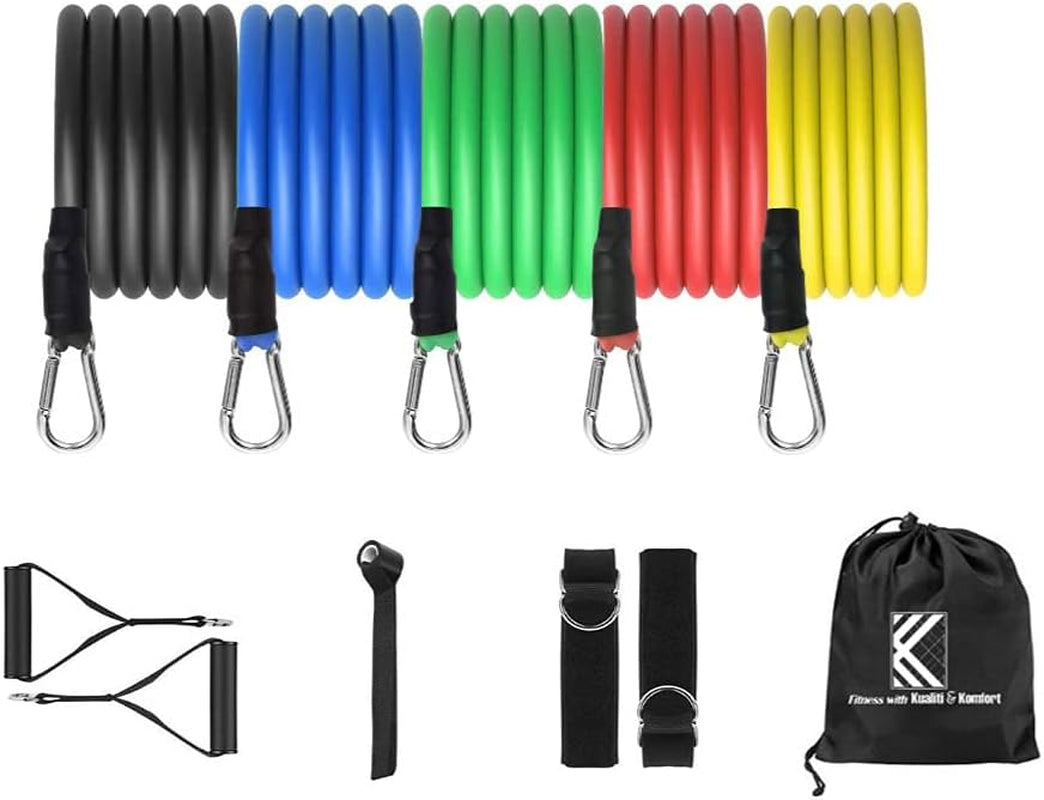 Resistance Bands Sets (11Pcs), Workout Equipment, Exercise Bands for Home Gym with Handles, Door Anchor, Ankle Straps, Carrying Bag for Workout Set - Fitness Bands for Men and Women