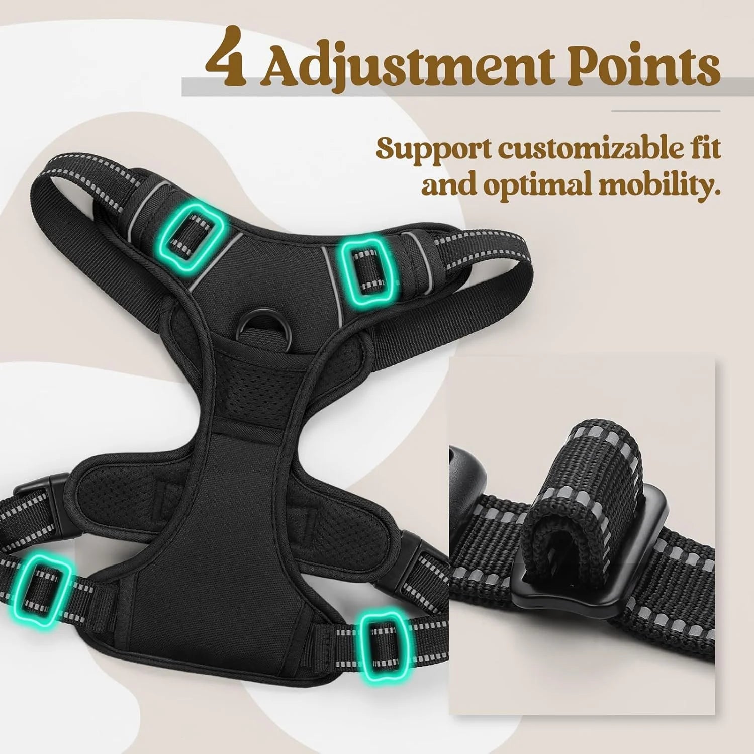 ControlMax Dog Harness - Adjustable No-Pull Soft Padded Vest with 2 Leash Clips & Reflective Oxford Fabric for Large Dogs