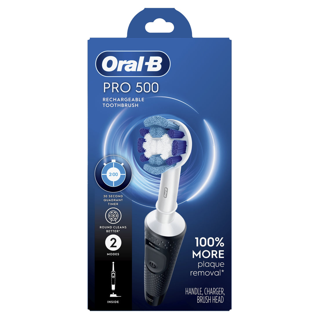 Pro 500 Rechargeable Electric Toothbrush, Black, 1 Count, Adults and Children 3+