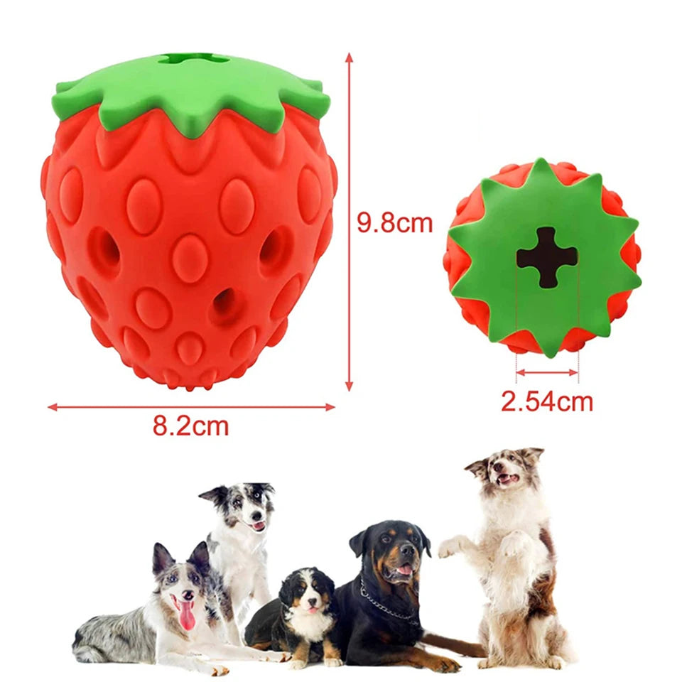 Dualpet Dog Chew Toys Rubber Strawberry Shaped Food Leaking Toy Durable Eco-Friendly Food Dispenser Dogs Toy