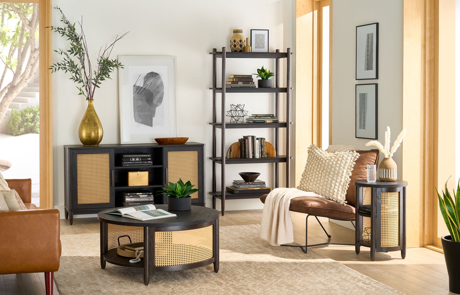 Springwood Cane Media Console - Charcoal TV Stand for TVs Up to 65" - Modern Design