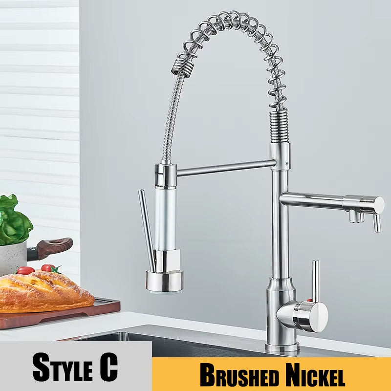 Black Kitchen Sink Faucet Pull down Hot and Cold Water Mixer2 Mode Tap with Dual Spout 360 Rotation Flexible Deck Mounted