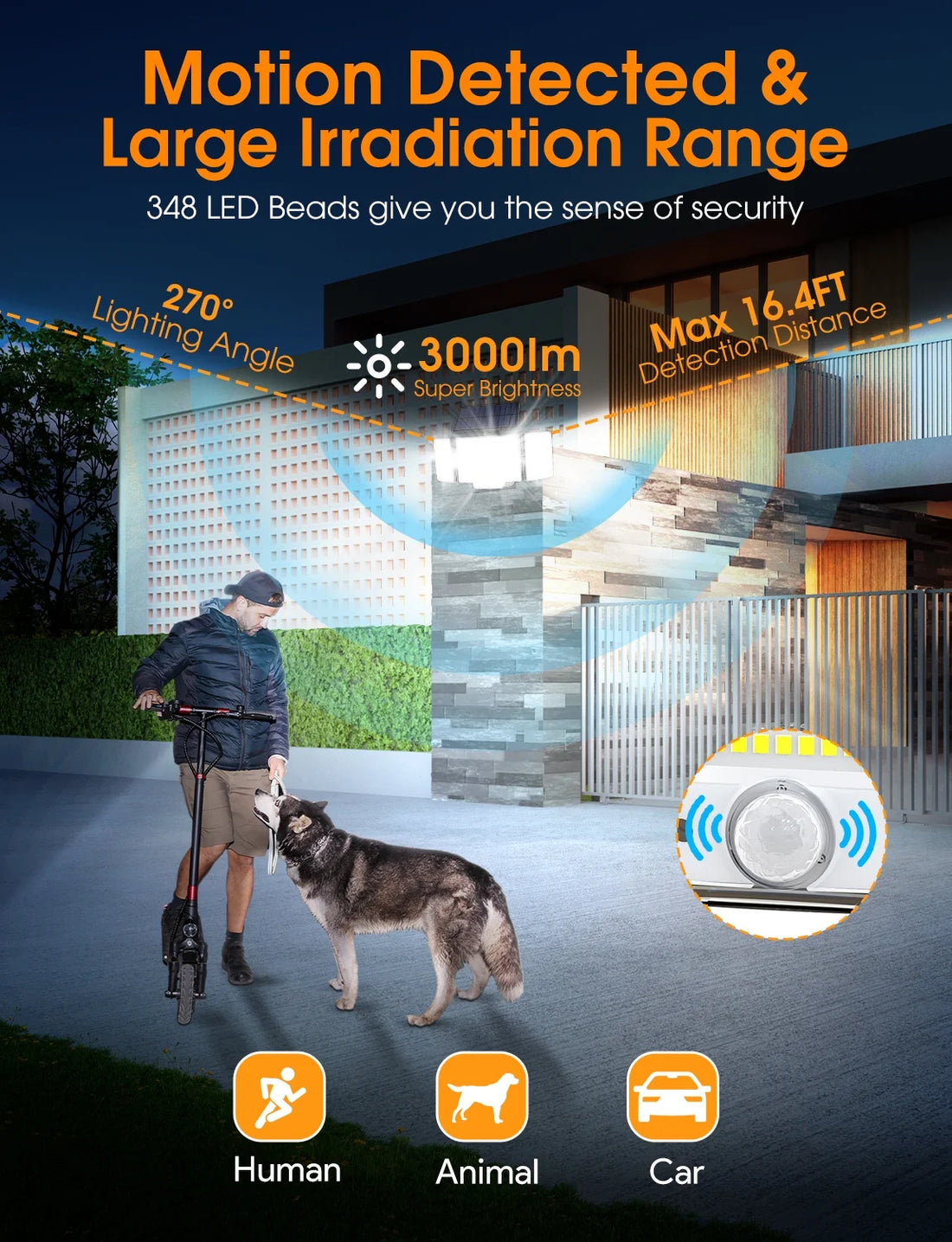 GlowGuard Solar Lights - 348 LED Motion Sensor Security Flood Lights with Remote, 3 Modes, 2-Pack
