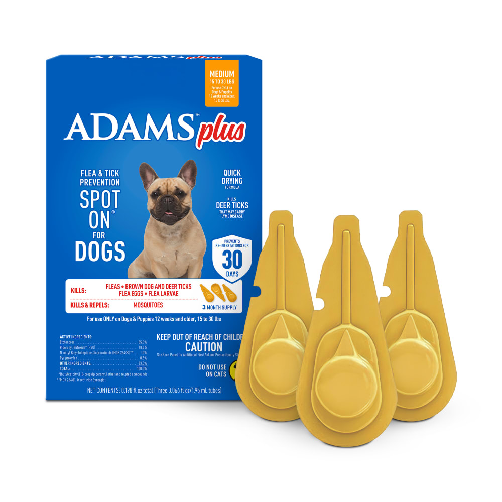 18_64c07a93-ae1b-4303-a189-89f996e9b52b.jpg Adams Plus Flea & Tick Spot On 3 Doses 30 Day Control for Medium Dogs 15-30lbs - Image 1